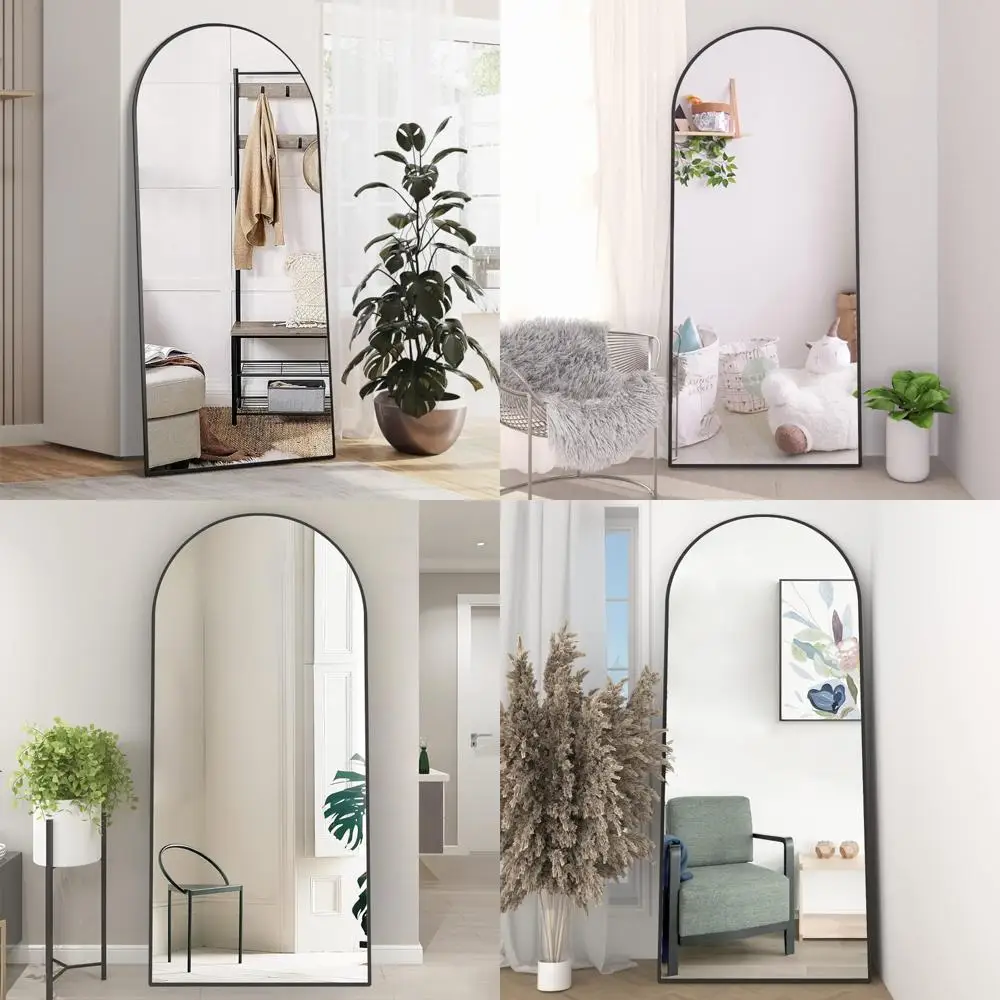 

Large Arched Floor Mirror 65x24 with Stand, Full-Length Black Wall Mirror for Standing or Leaning, Ideal for Full Body Viewing