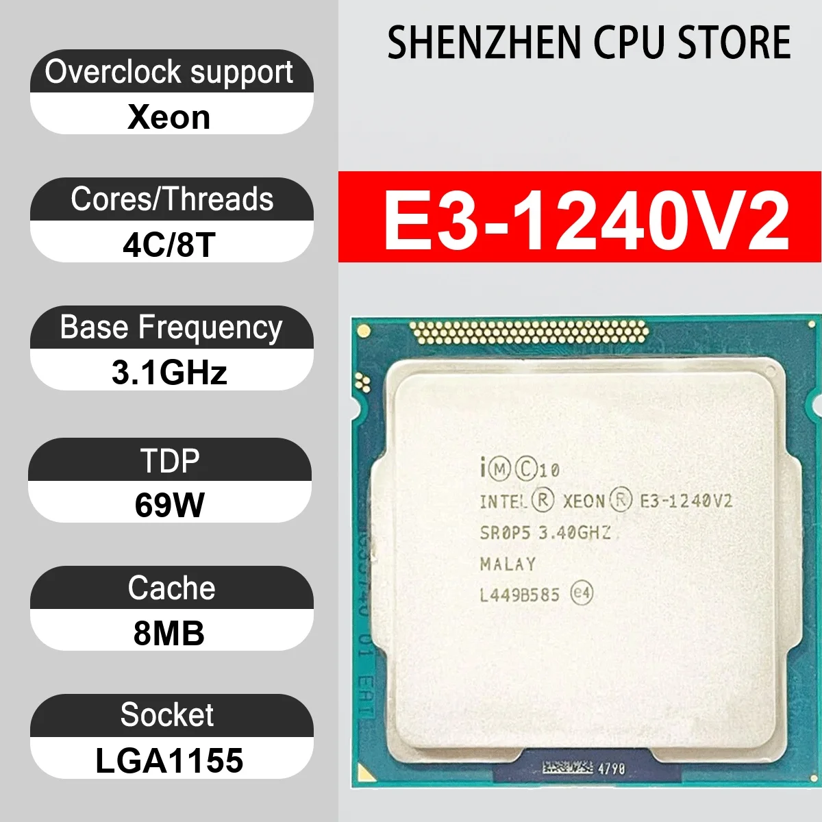 Intel Xeon E3-1240V2 4 Core 8 Thread 3.1GHz 69W 8MB Cache 22nm LGA1155 SR0PF DDR3 1600 MHz Ivy Bridge