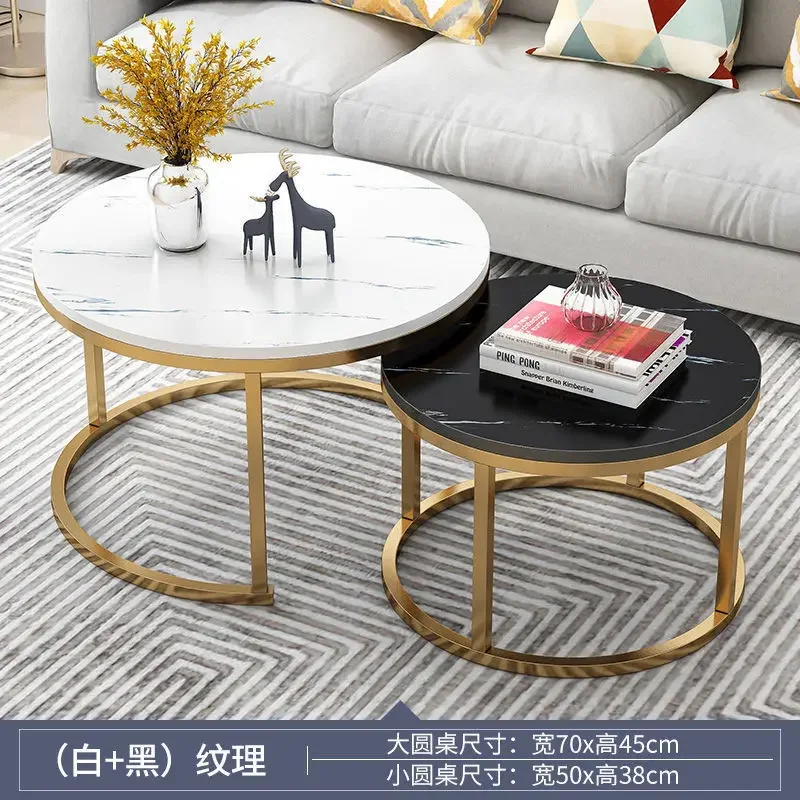 70+50CM 80+60CM  2 in 1 Living Room Coffee Tables  Texture Wooden Combination Furniture Round Tea Table