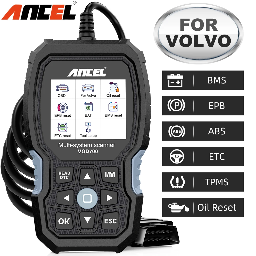 

ANCEL VOD700 OBD2 Automotive Scanner for Volvo All System Code Reader EPB ABS Oil BMS TPMS ETC Reset OBD 2 Car Diagnostic Tools