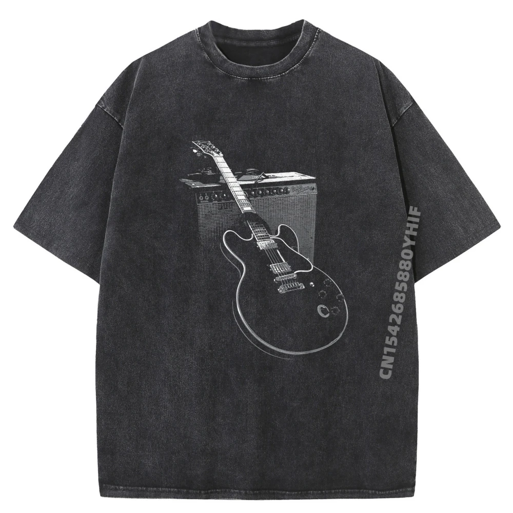 

Legendary Blues Guitar And Amp Camisetas Fall Tshirts Men Street Wear Printed Tees Mens Vintage Washed Shirt