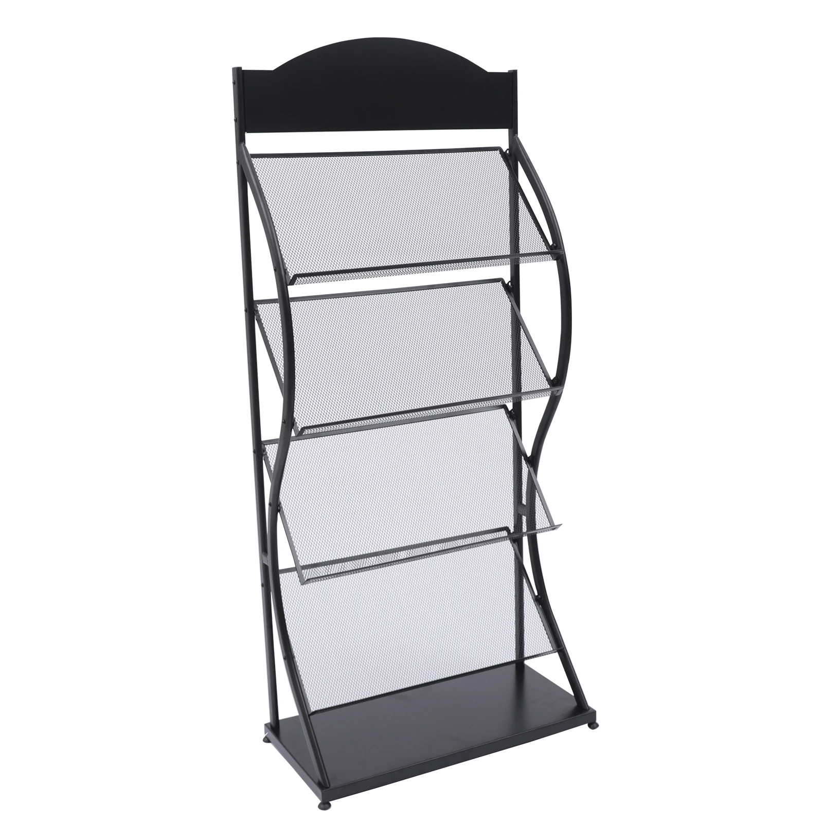 black/white 4 Layers Magazine Storage Display Rack Book Shelf Stand Bottom Shelf  for Reception Areas, Waiting Rooms, Schools