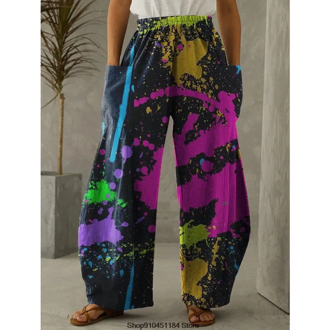 Print Retro 2022 Harajuku Fashion Wide-leg  Pants Casual Women Summer Oversize Tie Dyed Style Printed Loose Comfortable Pants