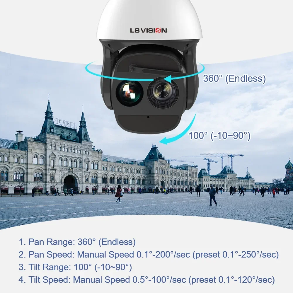 LS VISION 屋外用8MP 37倍光学ズーム高速ドームカメラ PTZ プロジェクトベースAIサーマルカメラ 防犯・監視用