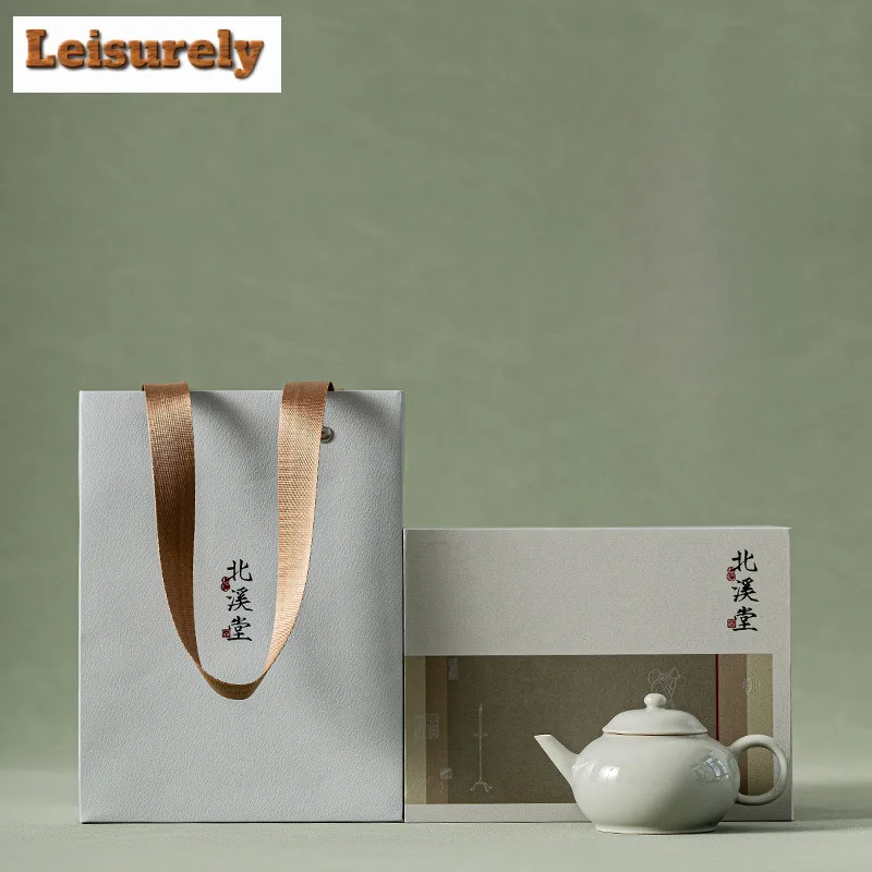 120ml Beixitang Handamde Lang Kiln Green Ceramic Teapot Chinese Small Pan Pot Tea Soaking Kettle Kung Fu Tea Services Craft Gift