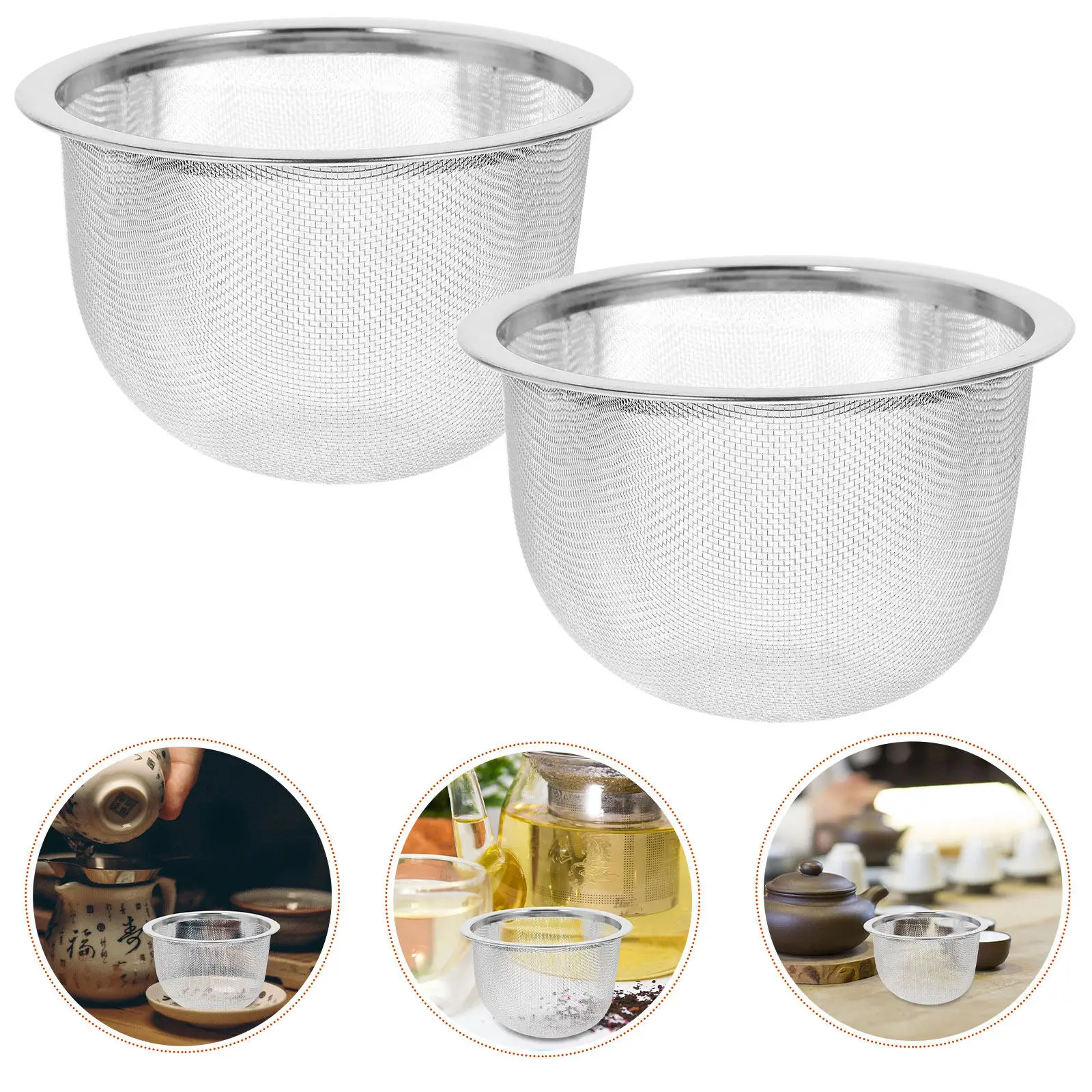 2 Pcs Filter Metal Tea Strainer Fine Holes Interval Silver Stainless Steel Mesh Portable Infuser