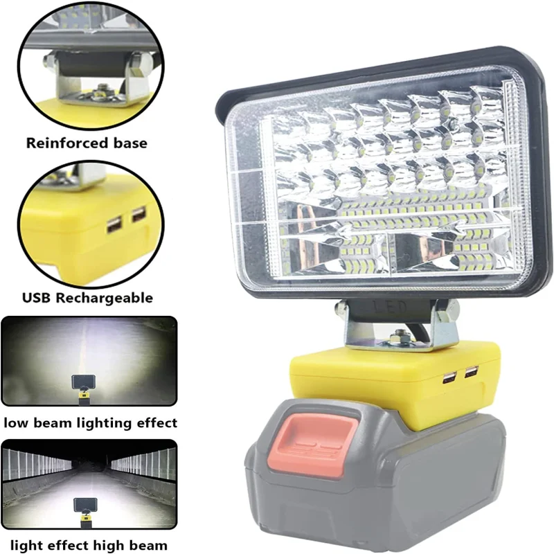 Luz LED de trabajo, lámpara de inundación de emergencia de 3/4/5/8 pulgadas para Dewalt, batería de iones de litio de 18V y 20V, linterna para exteriores, lámpara de Camping