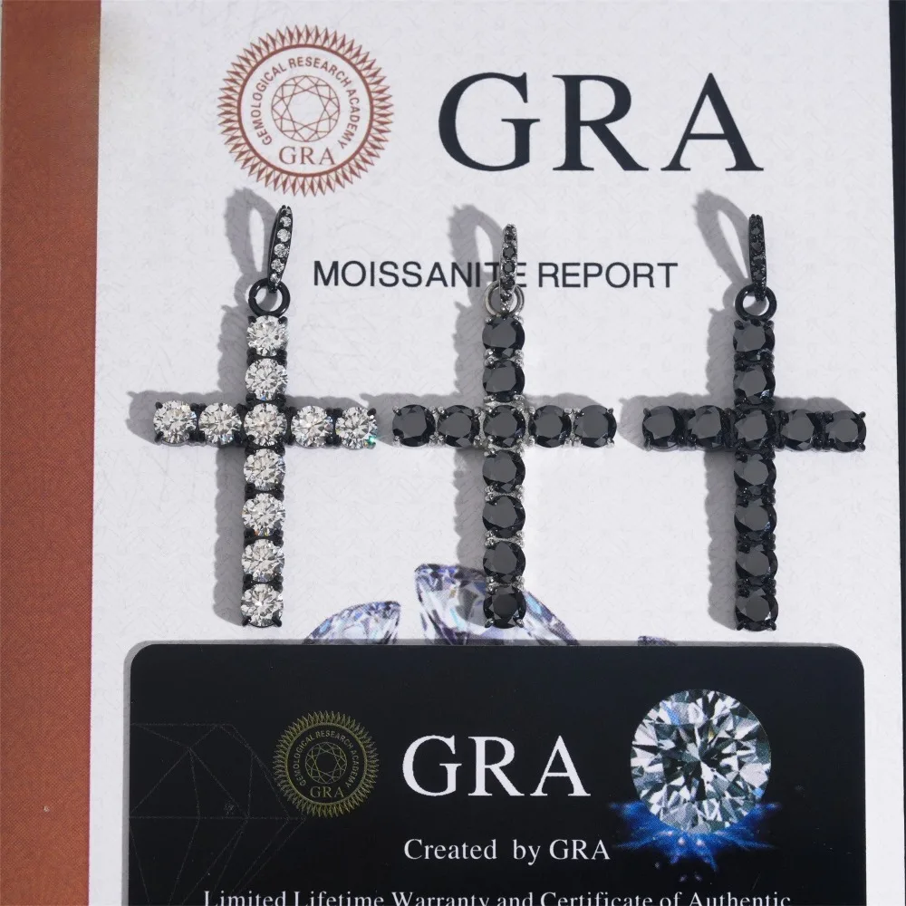 

316L Stainless Steel 5mm Black Moissanite Cross Pendant Hiphop Rock Men Jewelry Plated Black Gold Pass Diamond Tester