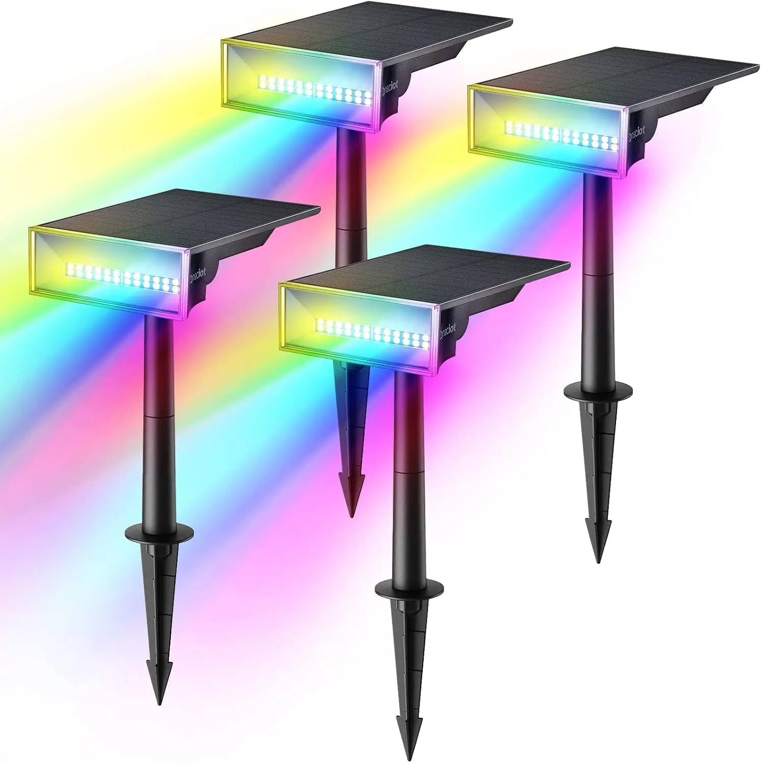 Focos solares para exteriores, ajustables 170 ° Luz solar de jardín con 7 colores, resistente al agua IP65 para árbol de piscina de patio, paquete de 4