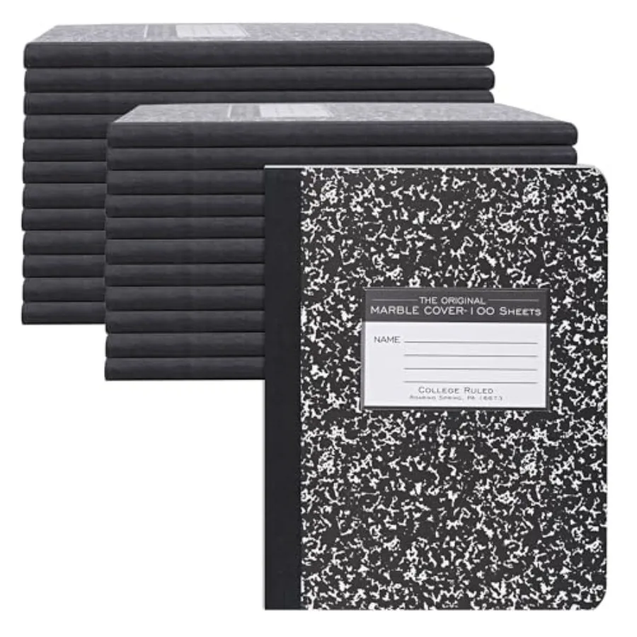 

Hard Cover Composition Notebook Black Marble Comp Book 9.75″ x 7.5″ College-Ruled with Margin 100 Sheets 200 Pages Made in USA