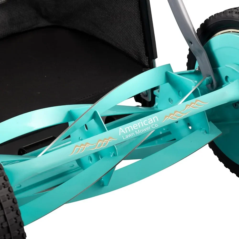 جزازة العشب اليدوية ذات 5 شفرات مقاس 14 بوصة مع أداة التقاط العشب - جزازة دفع لقطع فعالة وحالة النعناع