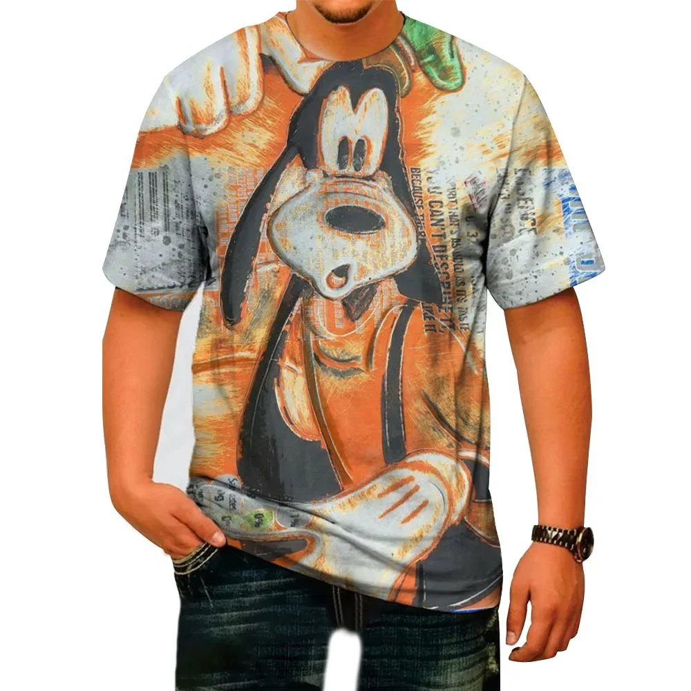 Summer Men's T-shirt Disney Goofy Print Round Neck Fashion Streetwear Casual Short Sleeve Top Tees Oversized Men Pink Clothing