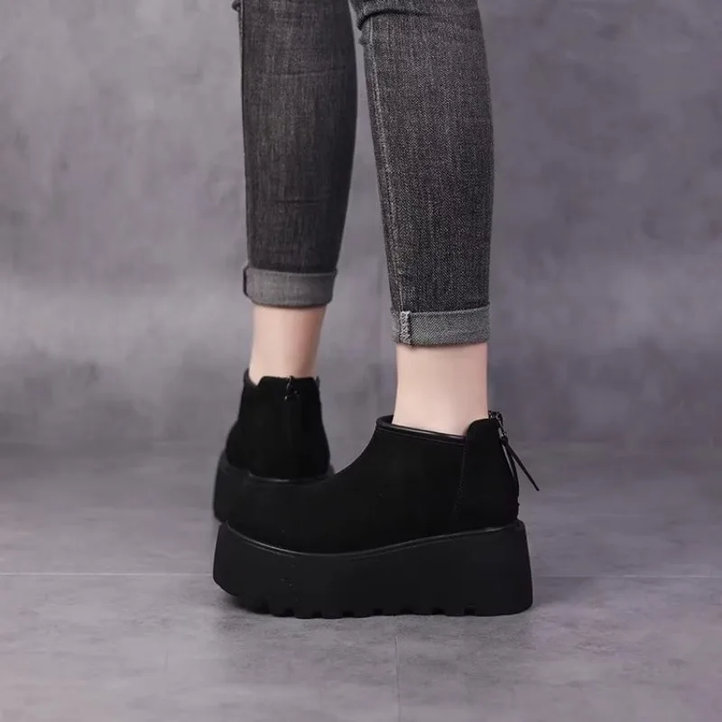 المرأة سميكة وحيد زيادة الأحذية جولة تو عودة زيبر بسيط الشتاء المخملية أحذية بوت قصيرة التنقل اليومي أحذية الثلوج الموضة #5