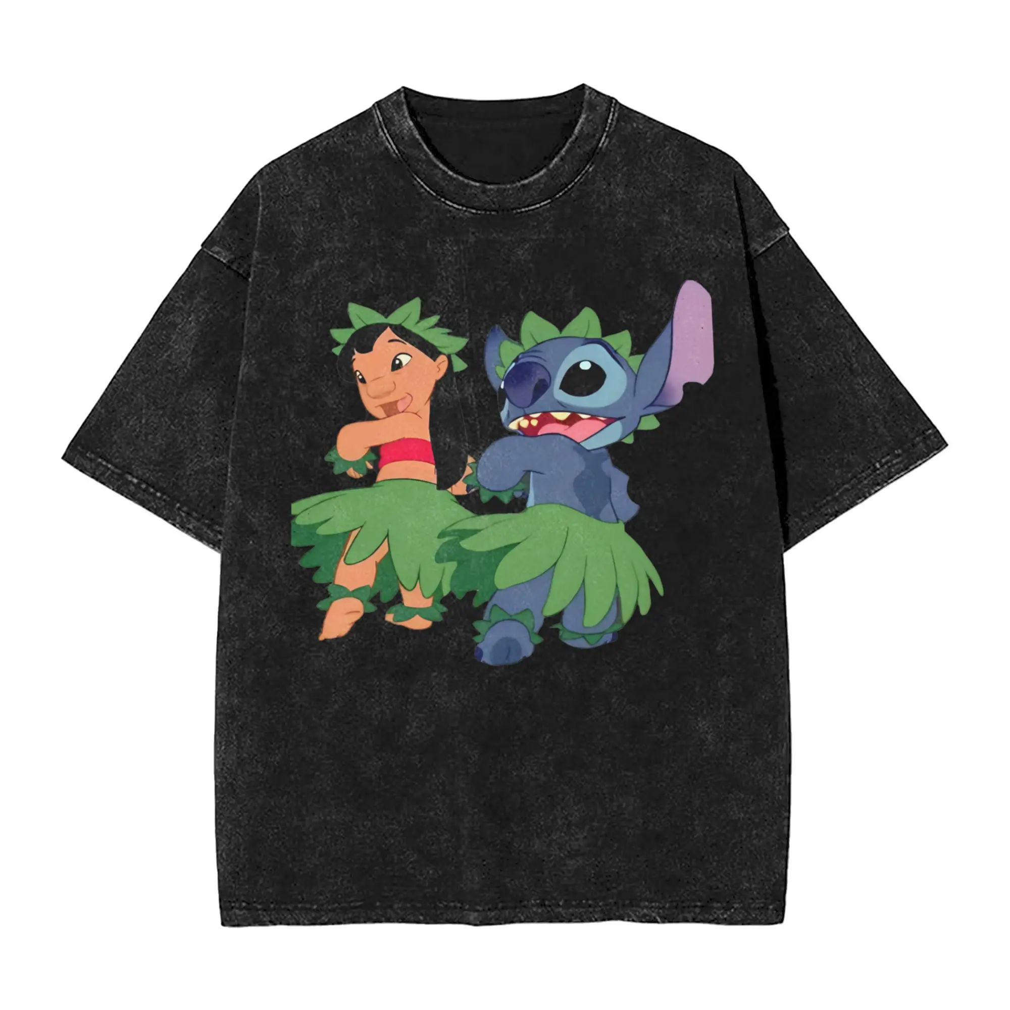 

Oversized Washed T Shirt Stitch design from Leo angel and Stitch cartoon Cotton T-Shirts Novelty Tshirt for Male Summer Clothes