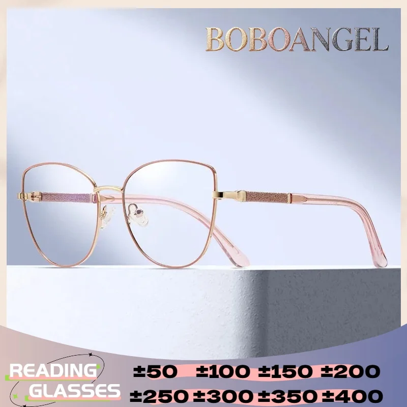 

BOBOANGEL Reading Glasses Women Metal Rhinestone Decor Vintage Optical Anti Blue Ray Myopia Progressive Prescription Eyeglasses