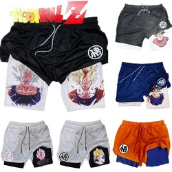 Dragon Ball Sport Shorts Men Sportswear Double Deck Training Gym Fitness Summer 2 in 1 Beach Homme Jogging Running Shorts Gifts