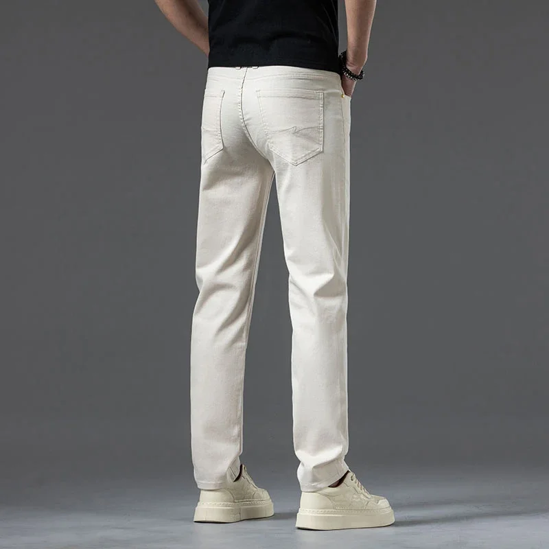 Spring Summer Thin 98% Cotton Men\'s Jeans Solid Color Classic Stretch Straight Denim Pants Versatile Fashion Casual Trousers