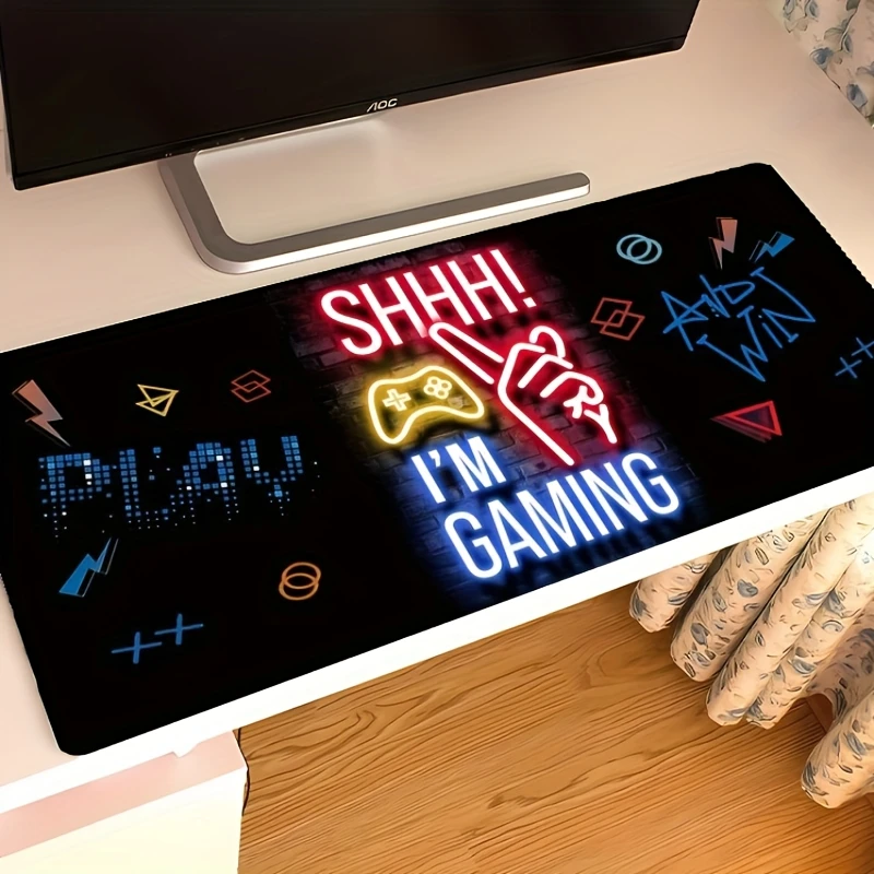 Neon Shhh I'm Gaming Mouse Pad Rubber Base Extra Large Desk Mat for Gamers Office Setup