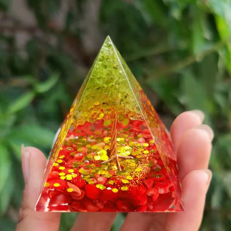 5CM Energy Generator Pyramid Amethyst Peridot Healing Natural Crystal Reiki Chakra Generator Pyramid Meditation Tool