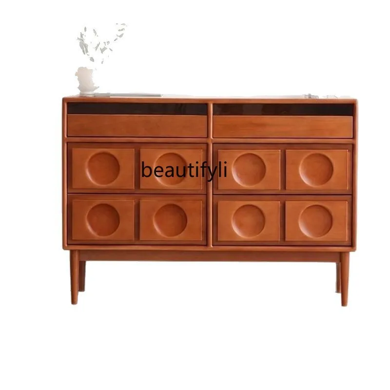 Solid wood medieval jewelry display cabinet Bedroom bedside multi-layer floor-to-ceiling dining side storage cabinet