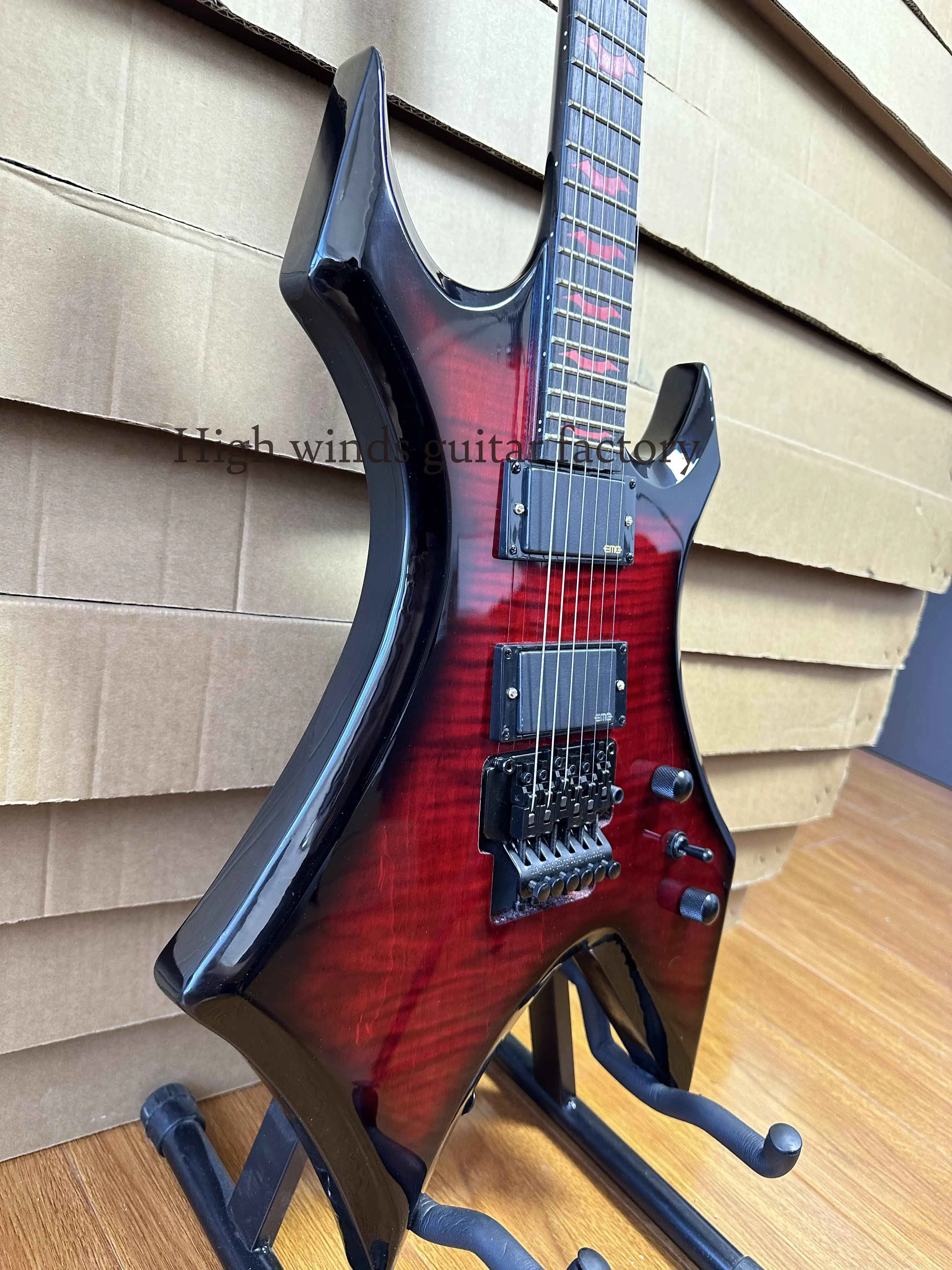 Solid Warlock Extreme red quilted maple top electric guitar Floyd Rose HH pickup -