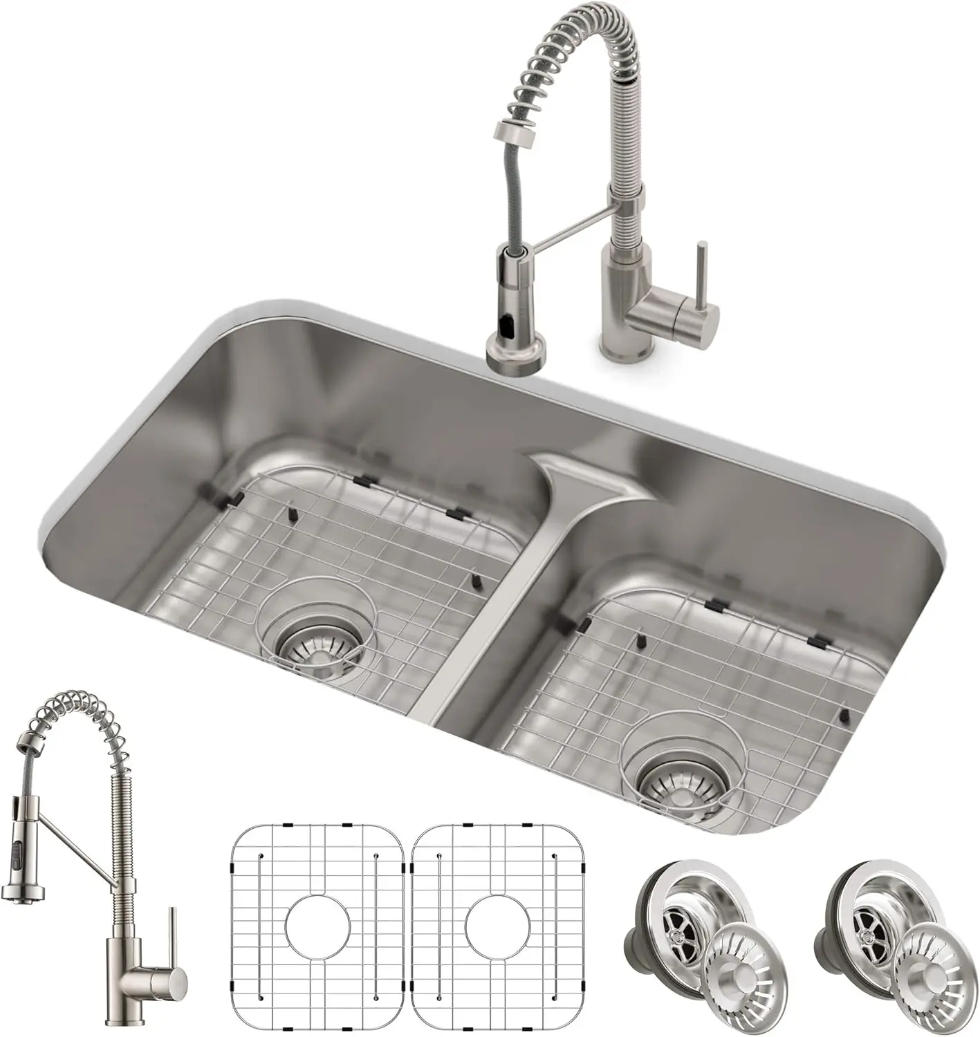 

KCA-1200 Ellis Kitchen Combo Set with 33-inch 16 Gauge Undermount Kitchen Sink and Bolden 18-inch Pull-Down Commercial Style