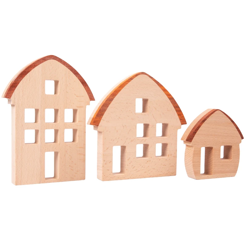 

Wooden Chinese Style Villa, Three Piece Wooden House Set, Children's House Creative Decoration, Puzzle Toys