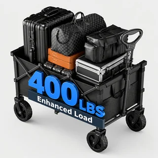 400/300/200LBS, All Terrain Heavy Duty Folding Cart, Large Capacity Camper Suitable For Yard Shopping/ Sports/ Outdoor/ Gardening Equipment Handling, Black Multifunctional Utility Cart