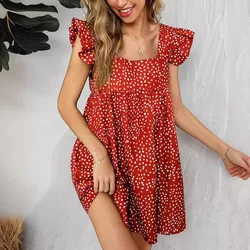 Summer Dress 2024 Woman Mini White Dress Square Neck Butterfly Sleeve Korean Cute Dresses For Women Casual Loose Elegant Dress