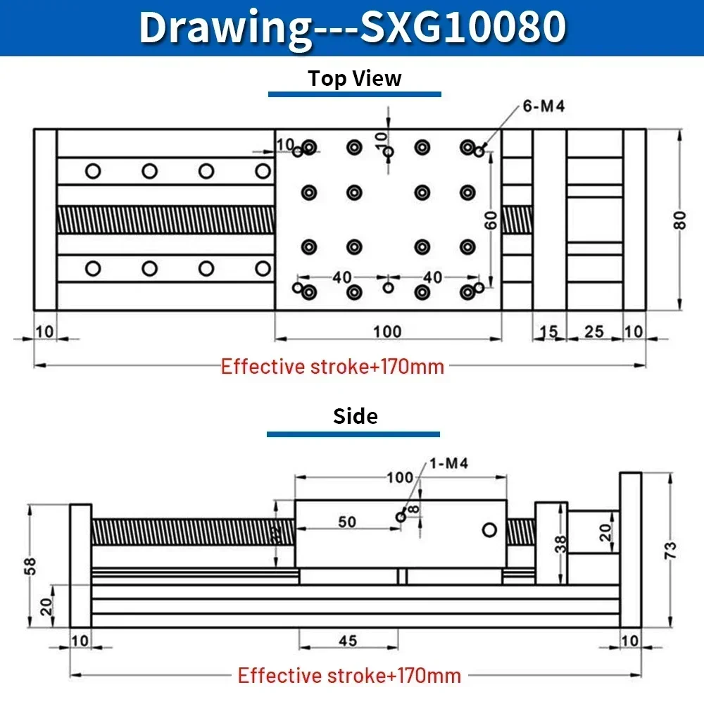 Linear Guid Double Square Sliding Table SFU 1204/1605/1610 Block Carriage Ball Screw Platform XYZ Motion Stage 4PCS Sliders