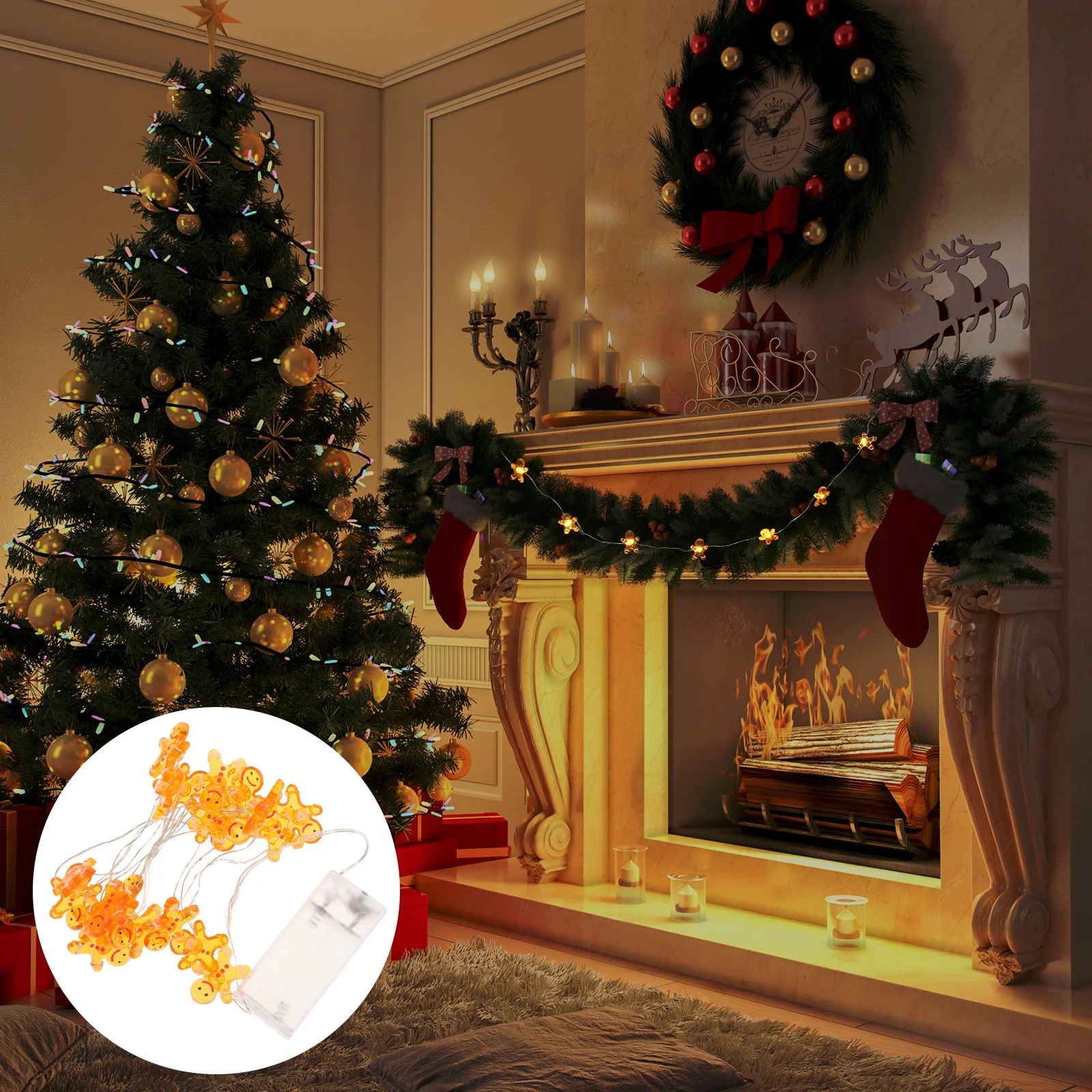 

Gingerbread Man String Lights Xmas Scene Layout Lamp Colored Decorative Ornament Plastic Child Adornment