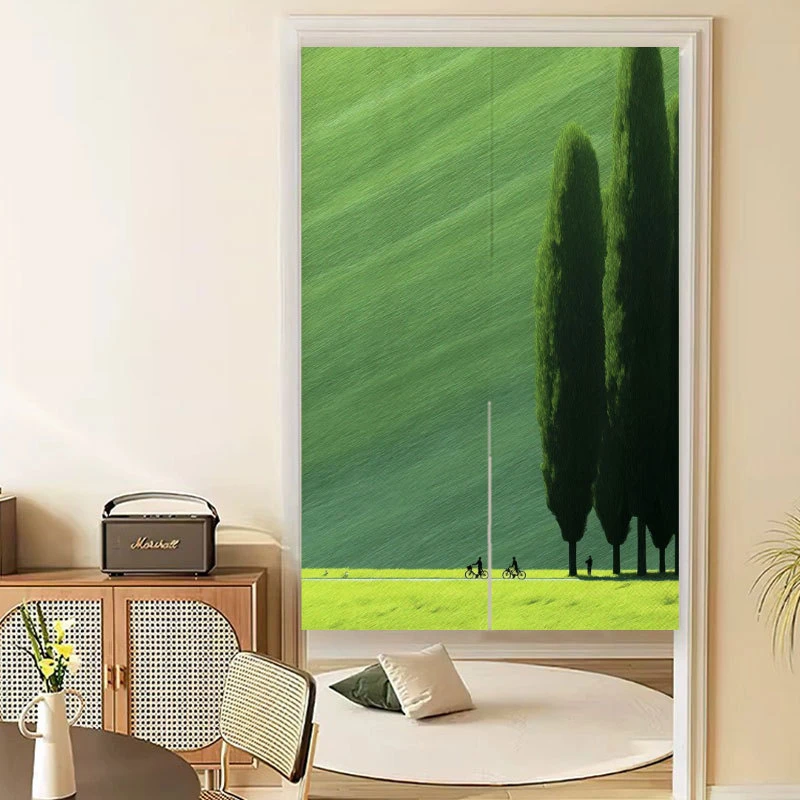 VIKAMA Minimalist Green Tree Noren Door Curtain Grassland Watercolor Print Polyester Partition Curtain For Entryway Home Decor - view 5