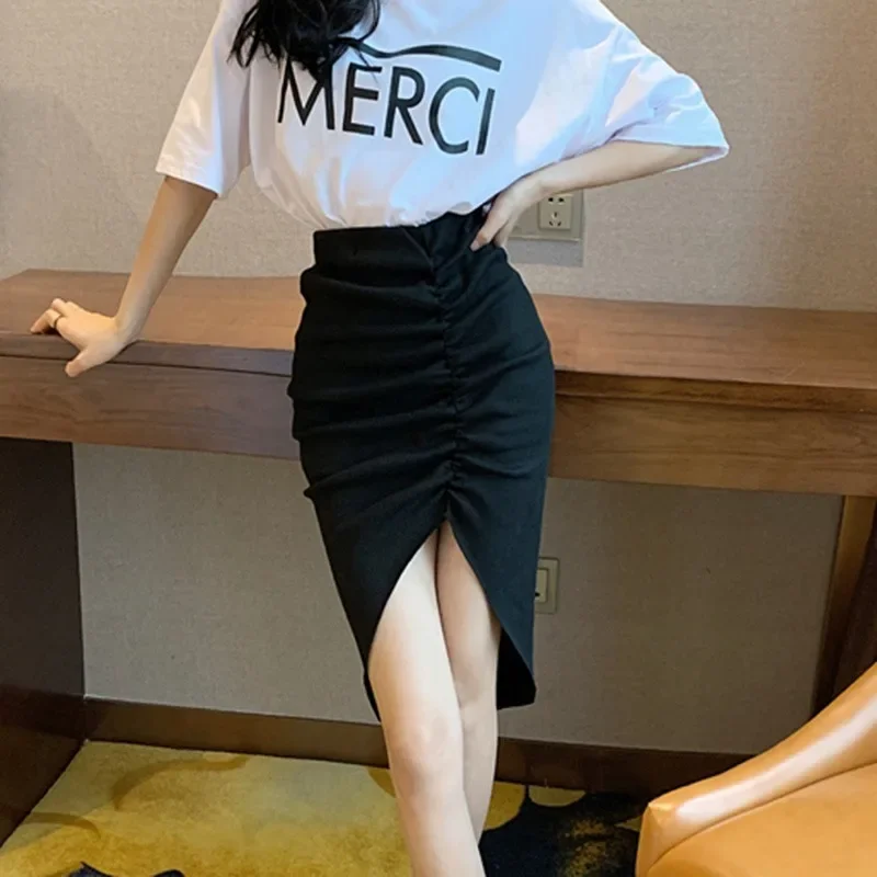 Women Skirts Solid Leisure Streetwear Summer Slim Elegant Soft Asymmetrical Simple Daily Popular Attractive Split Skirts