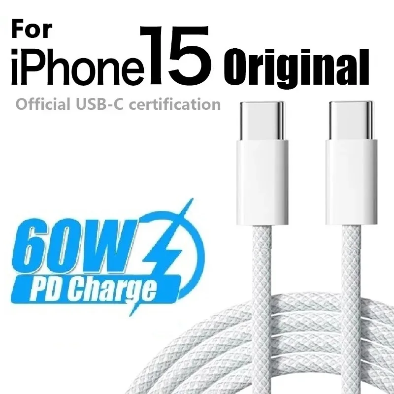 Kabel USB C do USB C dla bezpiecznego certyfikowanego 60W 1-Pack 6.6ft USBC do USBC Kabel Typ C Szybkie ładowanie Kabel dla iPhone 15 Pro Max Plus