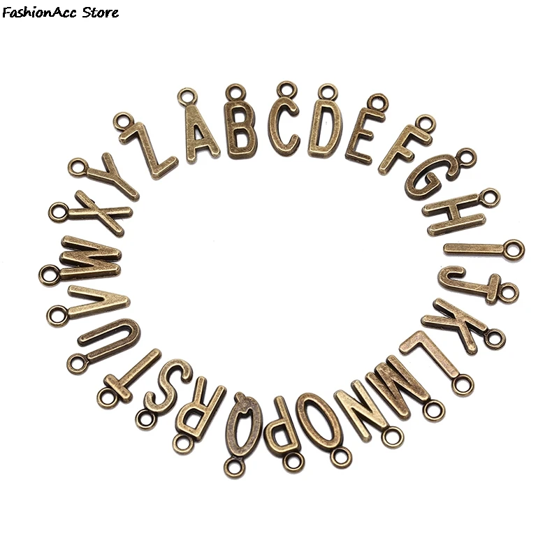 NEW 26Pcs Alphabet A-Z Charms Pendents Letters DIY Jewelry Findings Gold Bronze Silver Color For Jewelry Making