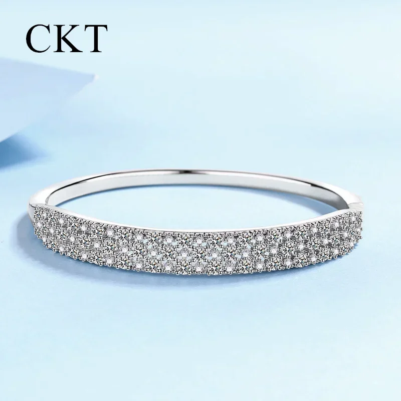 18K White Gold Platinum Pt950 Set 3.03 Carat Moissanite Diamond Bangles Girlfriend Wedding Fine Jewelry High Quality Bracelet