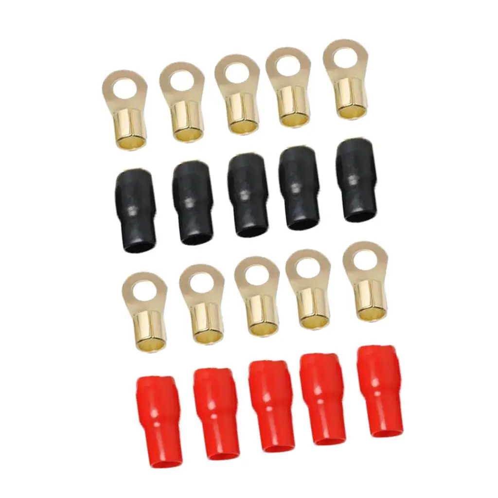 5 Pairs 4 AWG Electrical Ring Terminal Wire Connector Gold-plated Brass