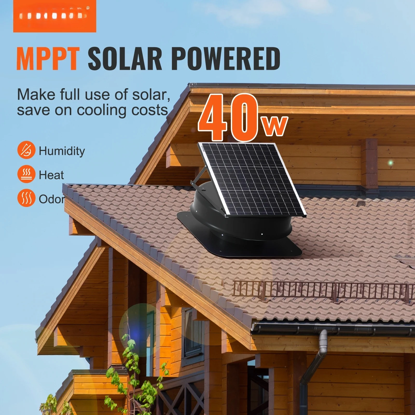 for*-SucceBuy Solar Attic Fan 40W 1230 CFM Large Air Flow Solar Roof Vent Low Noise and Weatherproof with Smart Adapter for Home