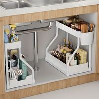 Space Saving 2 Tier Pull Out Storage Box Durable Large Capacity Kitchen Bathroom Essential Drawer Organizer