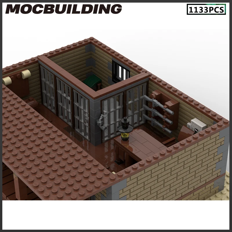 Moc blocos de construção xerife escritório estilo ocidental paisagem diy tijolos presentes natal coleção exibição presente montar brinquedos