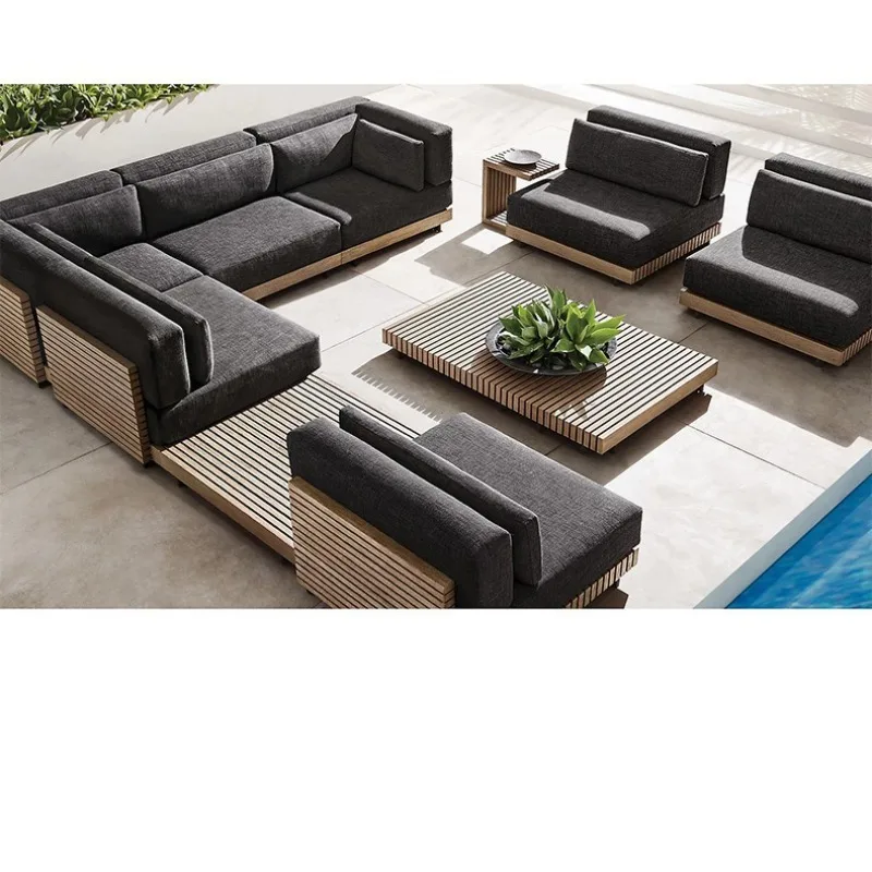 

Waterproof Luxury Garden Sets Outdoor Furniture Modular Sectional Sofa Teak Wood Sofa Set