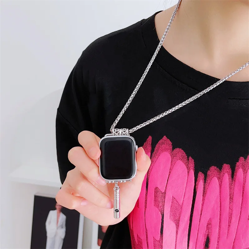 Necklace Adapter Pendant  For Apple Watch Ultra Band 44mm 45 40 41 49 Fashion Metal Chain Necklace Strap For iWatch 6 7 5 8 9 se