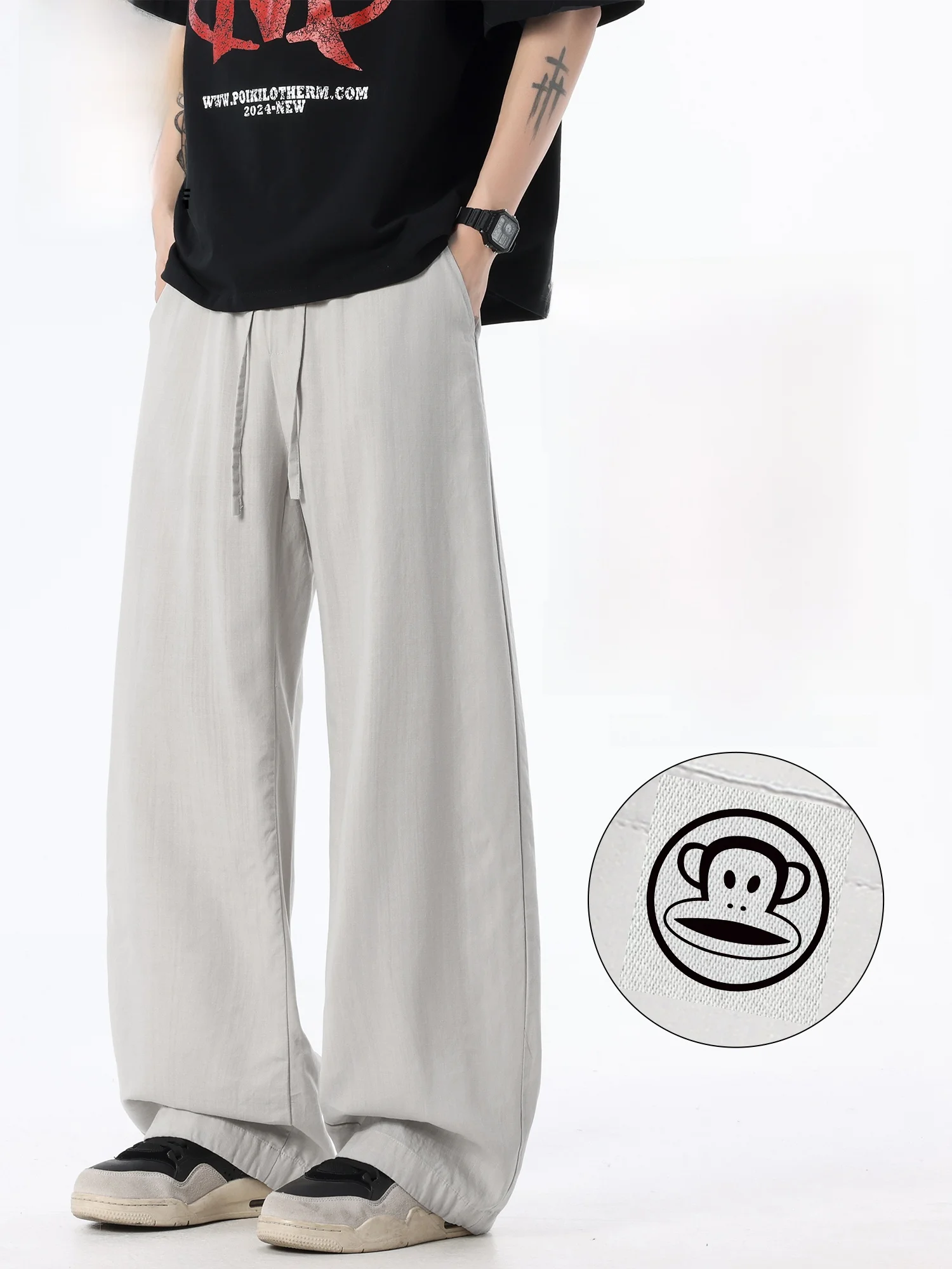 

PaulFrank Cool Sensation Men's Casual Pants Summer Thin Breathable Straight Leg Leisure Faion Wide Leg Pants