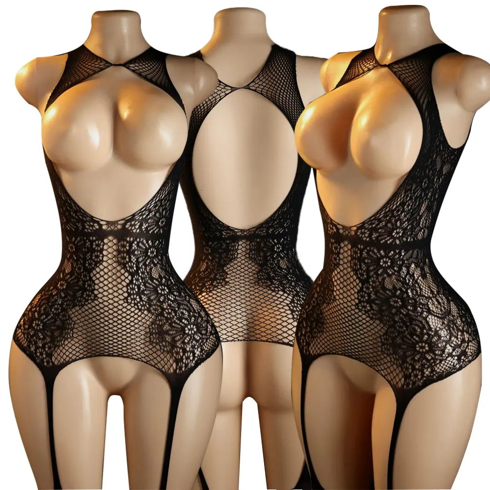 Sheer Fishnet Bodysuit for Women Open Bra Crotchless Bodystocking See Through Adult Night Lingerie