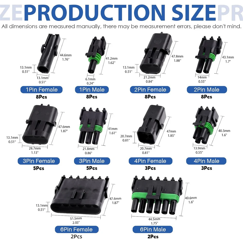 311Pcs 1/2/3/4/6 Pin Male&Female Waterproof Car Electrical Wire Connector Terminal Plug 20-14 AWG Harness Spark Plug Connector