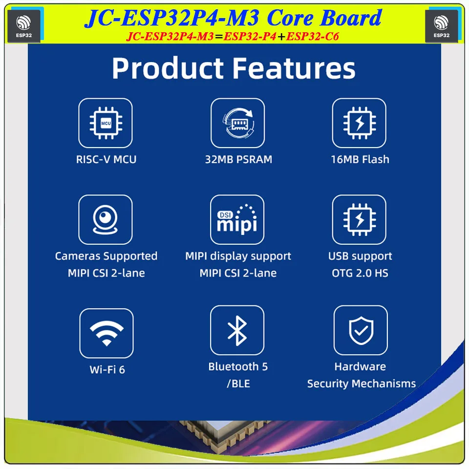 Основная плата Guition JC-ESP32P4-M3 = ESP32-P4 + ESP32-C6 Минимальная системная основная плата WIFI Bluetooth Основная частота 360 МГц PSRAM 32 МБ