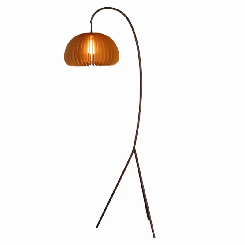 

Wabi-sabi wind rattan fishing floor lamp, Japanese retro Zen homestay living room, study tea bedroom pumpkin wood lamp