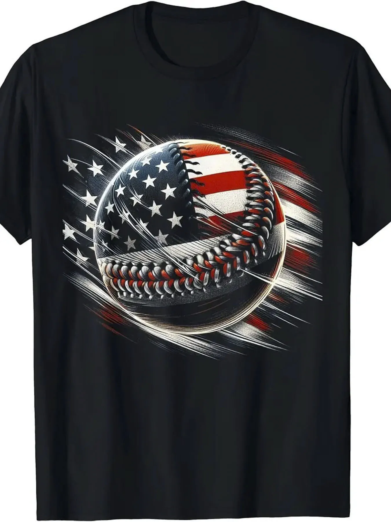 

Men's Patriotic American Flag Baseball T-shirt, Casual Round Neck Short Sleeved T-shirt, Perfect for July 4th and Outdoor Sports