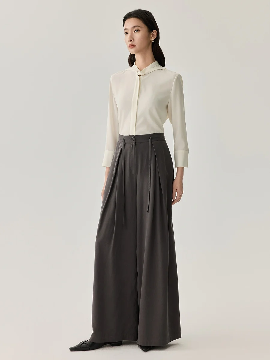 Birdtree, 25MM 100% Real Silk Loose Suit Pants, Women's High-waist Casual Long Pants, Solid Wide-leg Trousers, 2026 New P62329JF