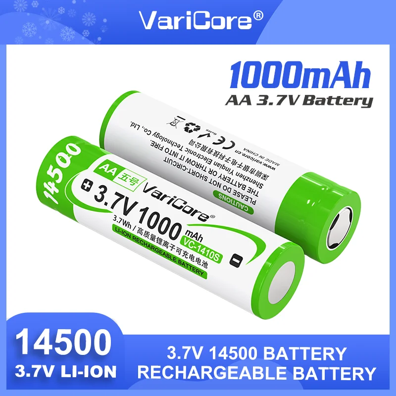 VariCore VC-1410S 14500 AA 3.7 فولت 1000 مللي أمبير بطارية ليثيوم قابلة للشحن ذات سعة كبيرة للتحكم عن بعد في الماوس والمزيد